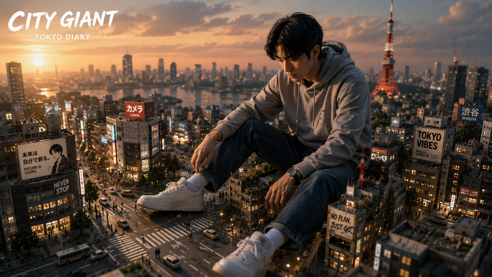 东京微缩城市巨人广告摄影模板