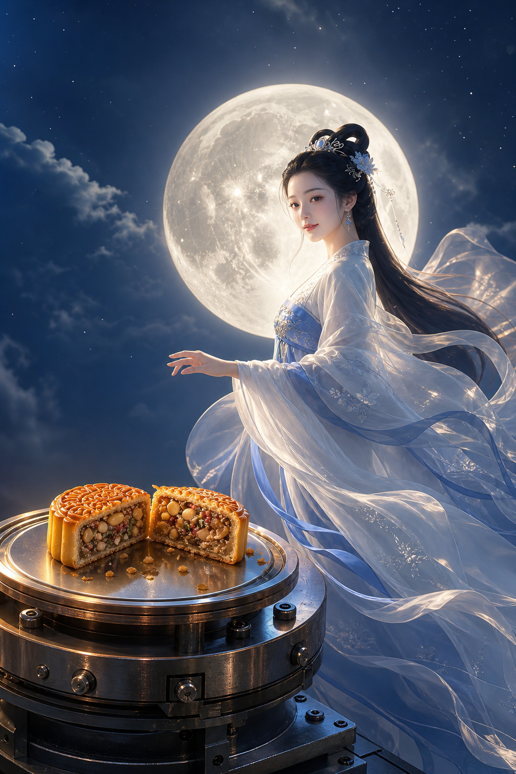 工业影棚写实中秋贺图 — 嫦娥与月饼
