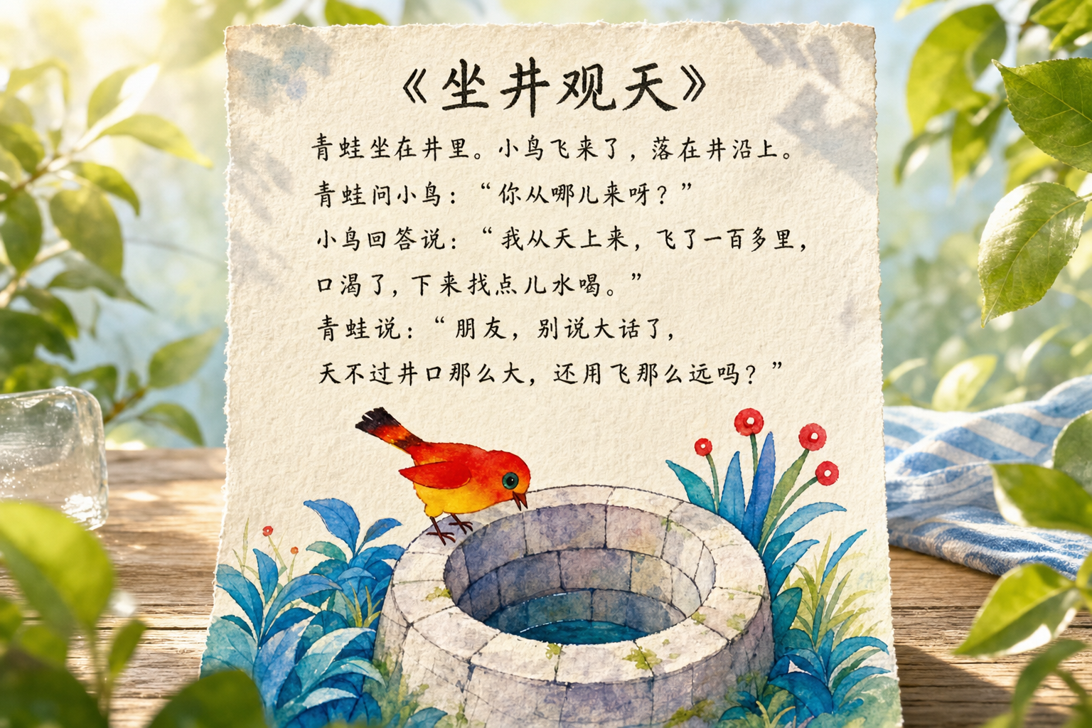 水彩儿童故事海报《坐井观天》