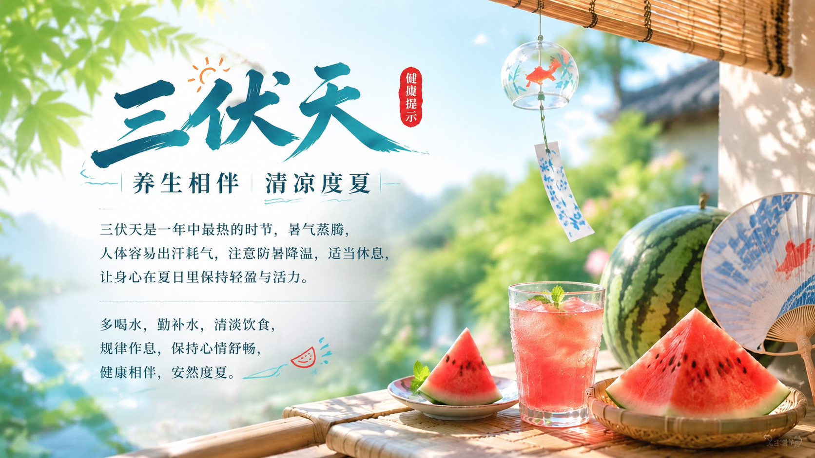 夏日养生 YouTube 视频封面 手写水墨+清新摄影