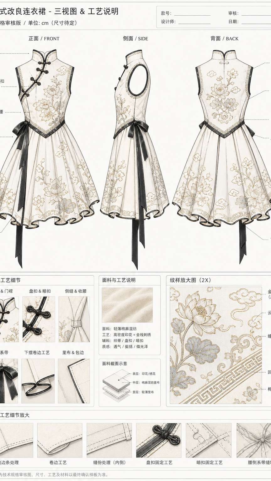 新中式服装三视图技术板（正/侧/背）