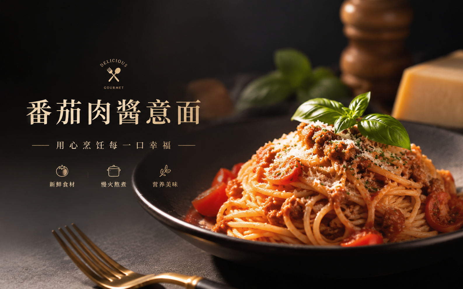 意面/餐饮宣传 封面 金色大气