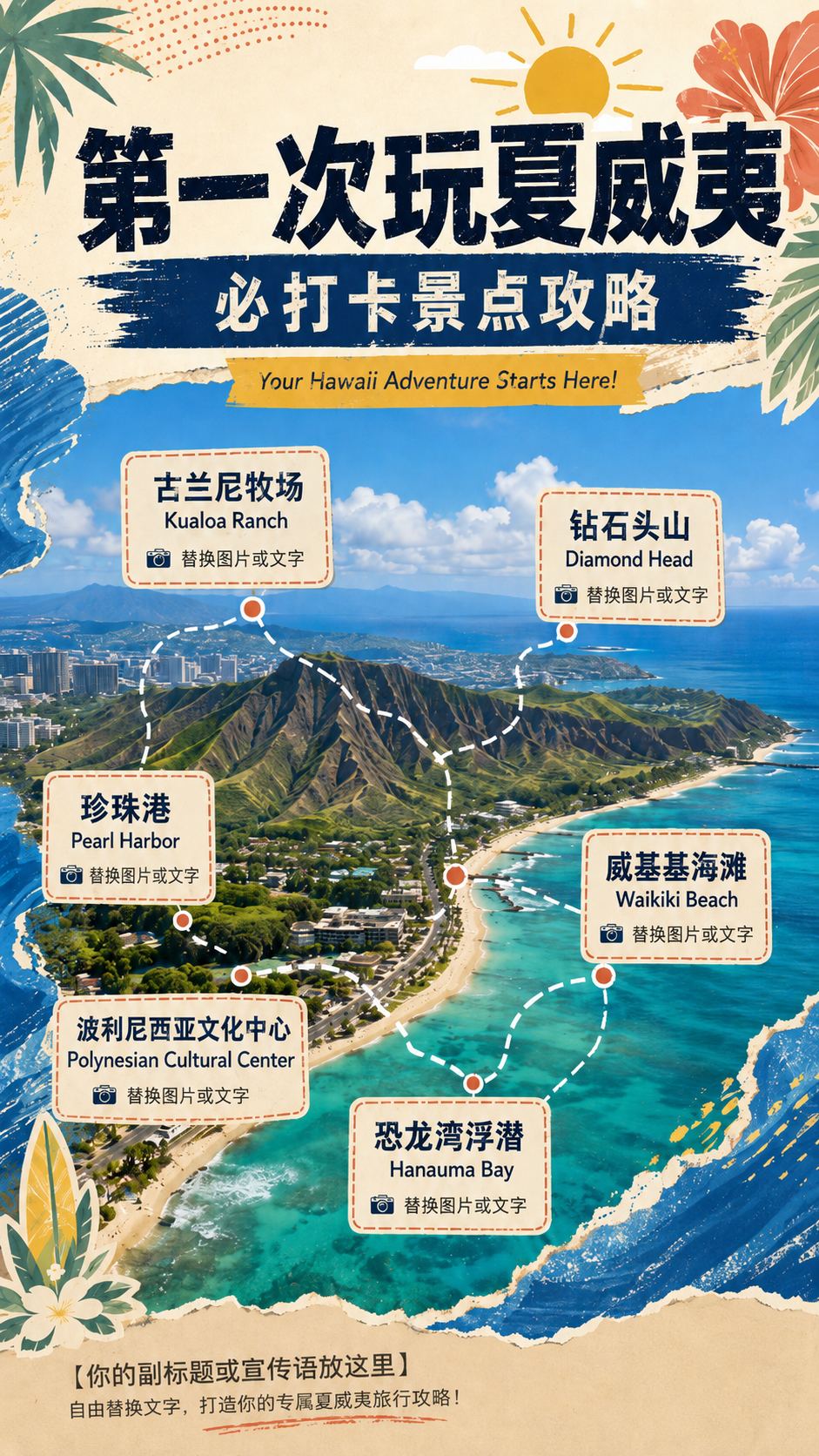 夏威夷旅游 竖版封面 复古纸质风