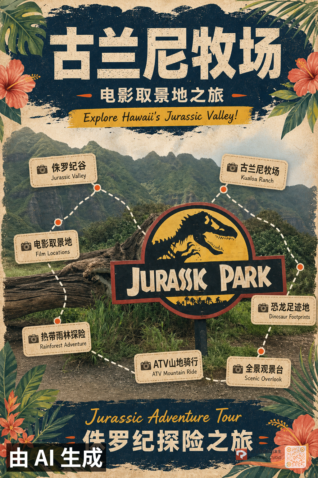 复古夏威夷旅行封面 — 古兰尼牧场