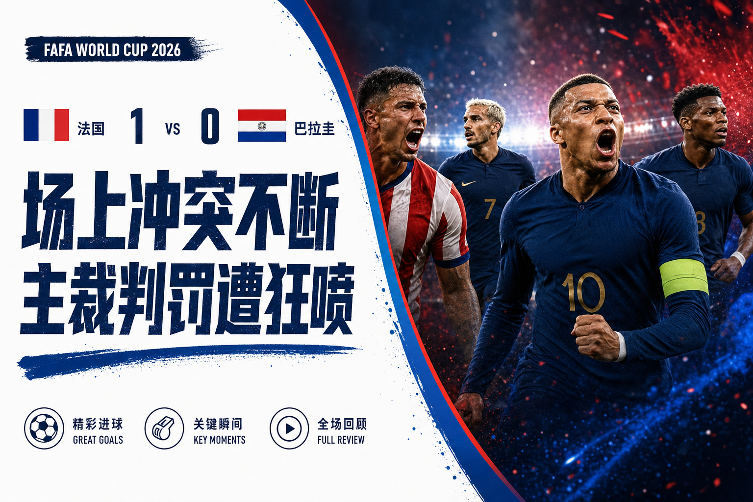 足球赛事高对比封面|法国1-0巴拉圭