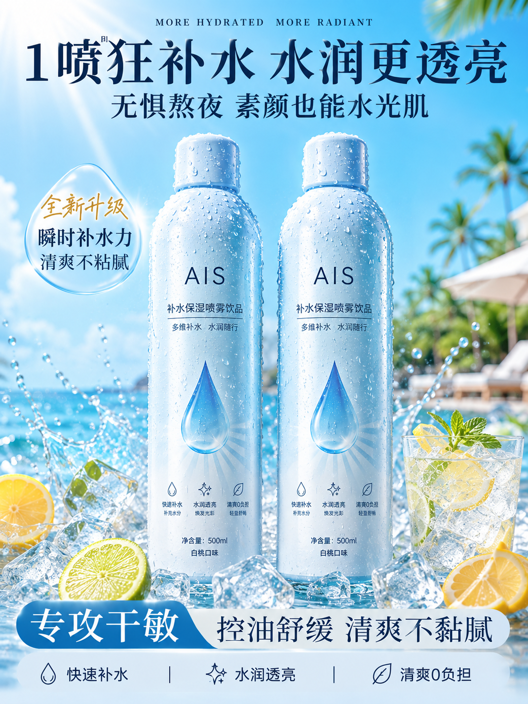 补水喷雾 电商主图 清爽海洋蓝